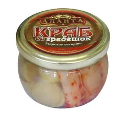 Ассорти краб и гребешок в собственном соку, Аланта, 250 г, Россия
