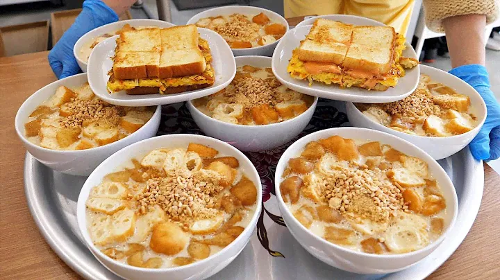 так вкусно! корейский традиционный фасолевый суп и тосты с сырным яйцом / korean street food