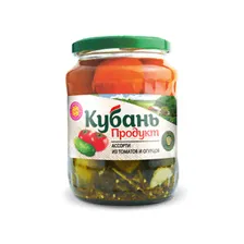 Ассорти Кубань продукт маринованное из томатов и огурцов 680г
