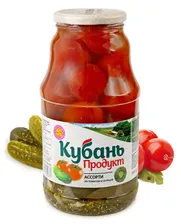 Ассорти из томатов и огурцов маринованное Кубань продукт ст/б 1800г ТУ Кубань Ти ООО, Белореченск