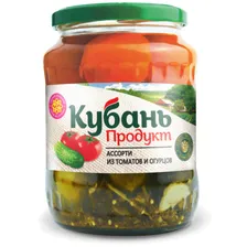 Кубань продукт ассорти маринованное 680гр (томаты/огурцы) ст/б
