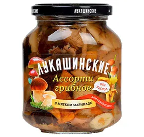 Грибы маринованные ассорти Лукашинские 340гр