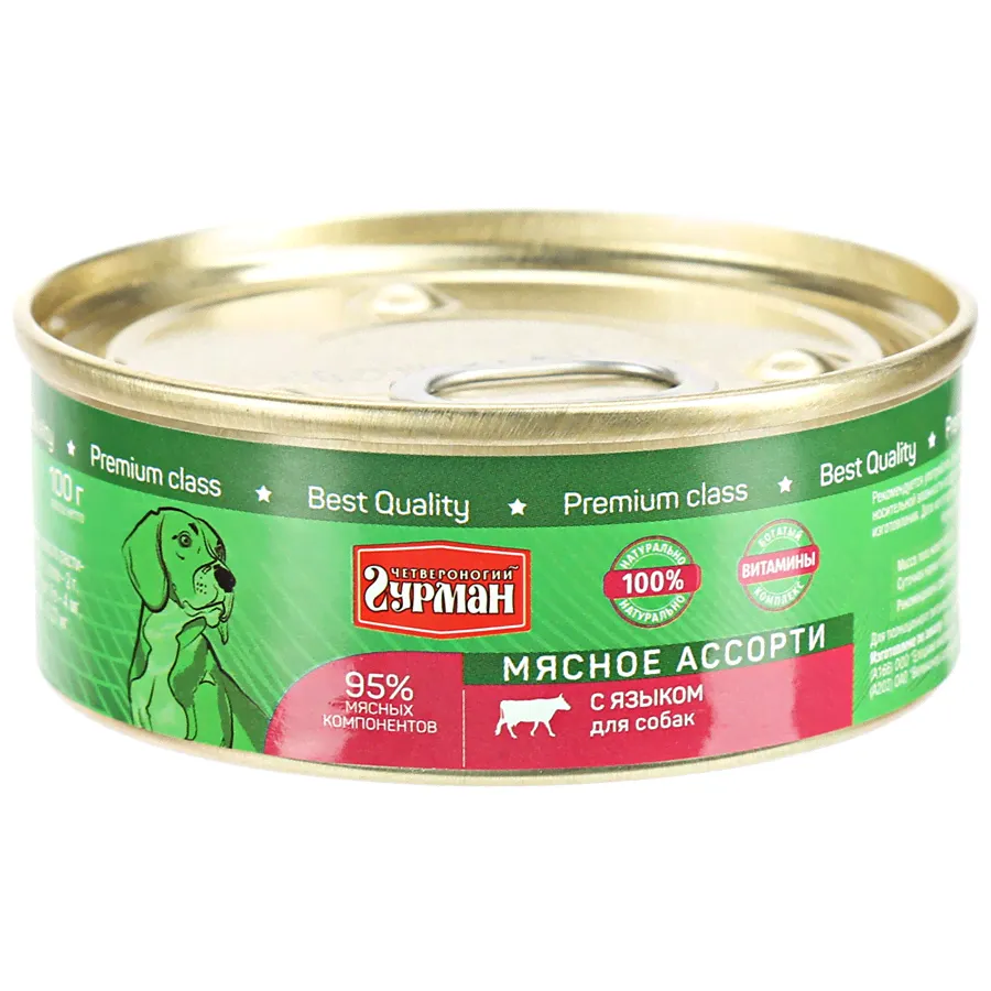 Четвероногий гурман Мясное ассорти для собак с языком (100 г)-0