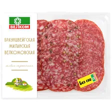 Колбаса сырокопчёная Велком Ассорти Брауншвейгская + Велкомовская + Миланская, 90г