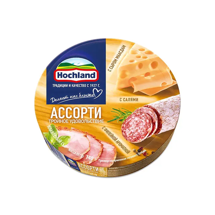 Сыр плавленый Ассорти Тройное Удовольствие "Хохланд" 140 гр (Хохланд, Россия)-0