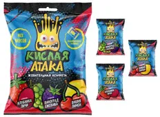 Кондитерские изделия Сладкая сказка Жевательная конфета КИСЛАЯ АТАКА ассорти мини 50 гр. (20) (КА-11-1)