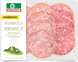 Ассорти колбас Итальянское Избранное Велком, сырокопченое, нарезка, 90 г