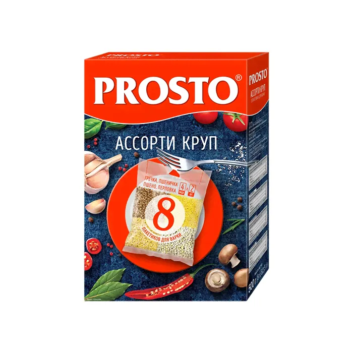 Ассорти круп греча, пшено, пшеница, перловка "Prosto" 500 гр (Россия)