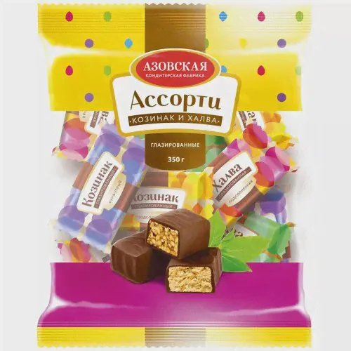 Азовская кондитерская фабрика ассорти ассорти козинак и халва глазированные, 350 г, флоу-пак