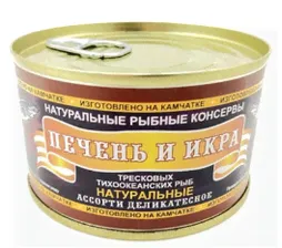 Печень и икра тресковых т/о рыб "Ассорти деликатесное" (Северпродукт ООО) ж/б 210г ключ