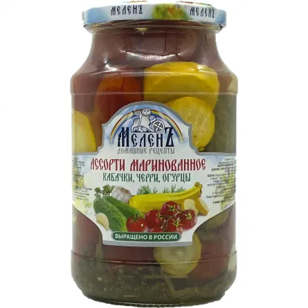 Ассорти овощные маринованные (кабачки, черри, огурцы) Меленъ 900г-0