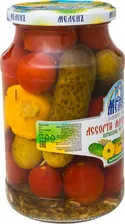 Ассорти овощное Меленъ патиссоны-черри-огурцы маринованные, 900г