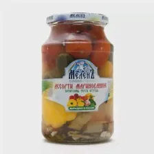 Ассорти маринованное «Меленъ» огурцы+патисоны+томаты черри 900 грамм ст/б