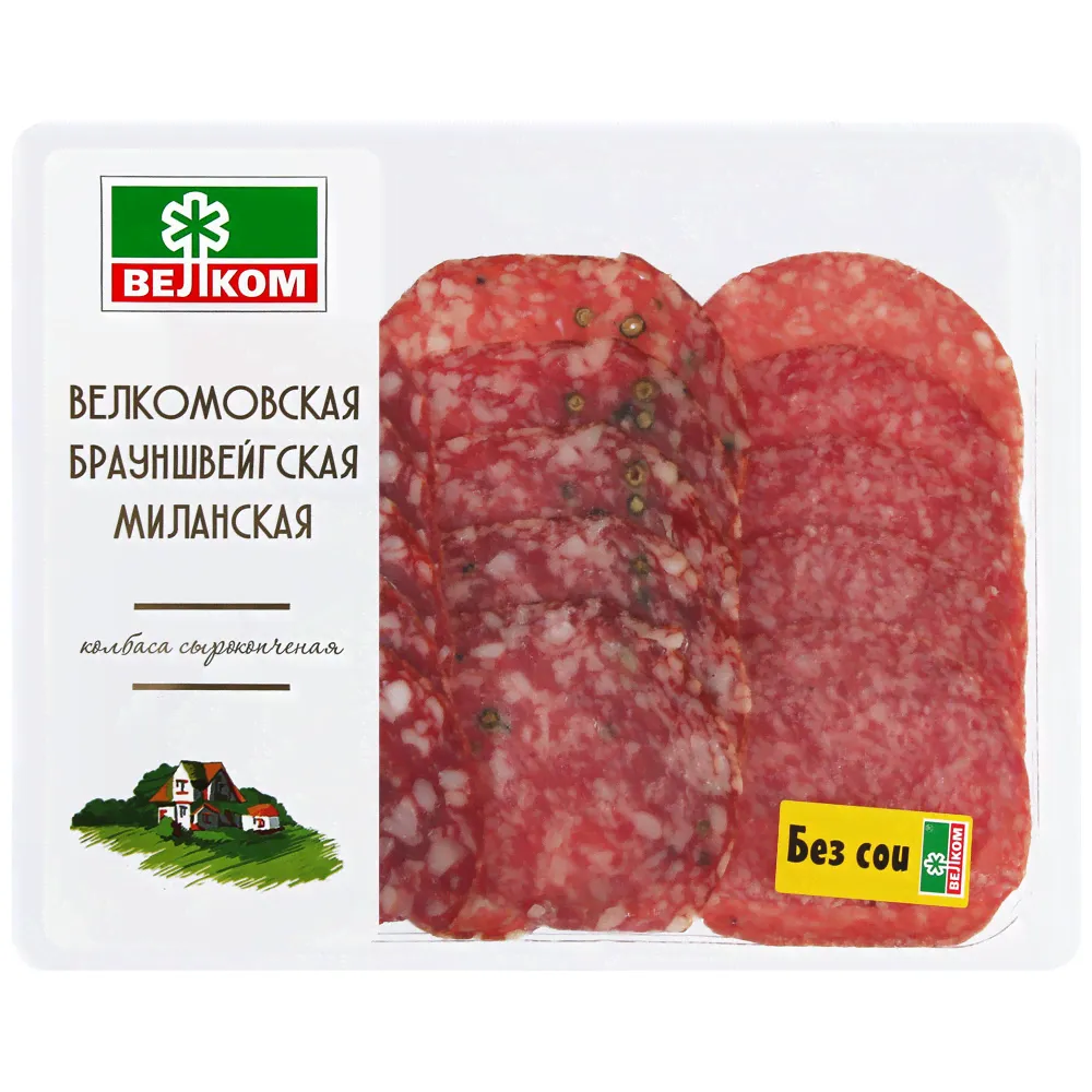 Колбаса «Велком» Ассорти Брауншвейгская-Велкомовская-Миланская с/к нарезка 150 грамм