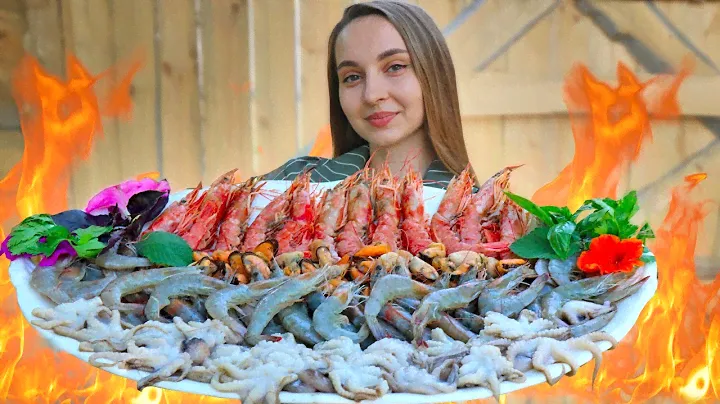 Сказочные МОРЕПРОДУКТЫ на ГРИЛЕ! Шашлык из ЛОСОСЯ, осьминоги, креветки, мидии.