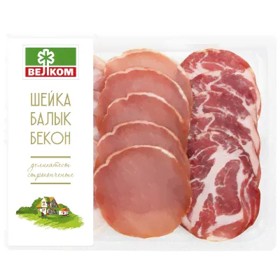 Ассорти Велком деликатесы сырокопченые Шейка, Балык, Бекон 150 г