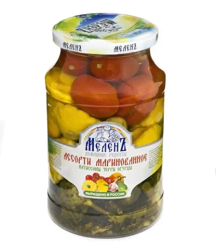 АССОРТИ МЕЛЕНЪ 900Г МАРИНОВАННОЕ ПАТИССОНЫ ЧЕРРИ ОГУРЦЫ СТ