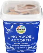 Деликатесы из рыбы и морепродуктов в рассоле/масле Ассорти морское МЕРИДИАН в рассоле, 250г