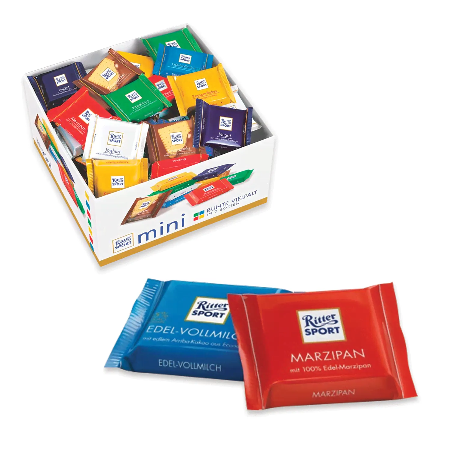 Шоколад порционный RITTER SPORT, ассорти 7 вкусов, 84 плитки по 16,7 г, R 484C